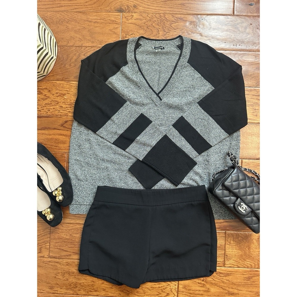 Smartwool Merino Wool Blend V-Neck Sweater Women's XL Gray Black Colorblock Soft